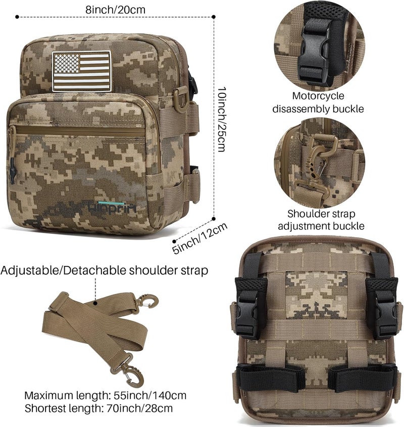WINPRIM Handlebar Storage Bag for Bicycle Motorcycles, 1000D Tactical Camouflage Front Fork Bag with MOLLE Webbing, Crossbody & Tool Storage Pouch for Motorcycles (Apricot Camouflage) - Image 2